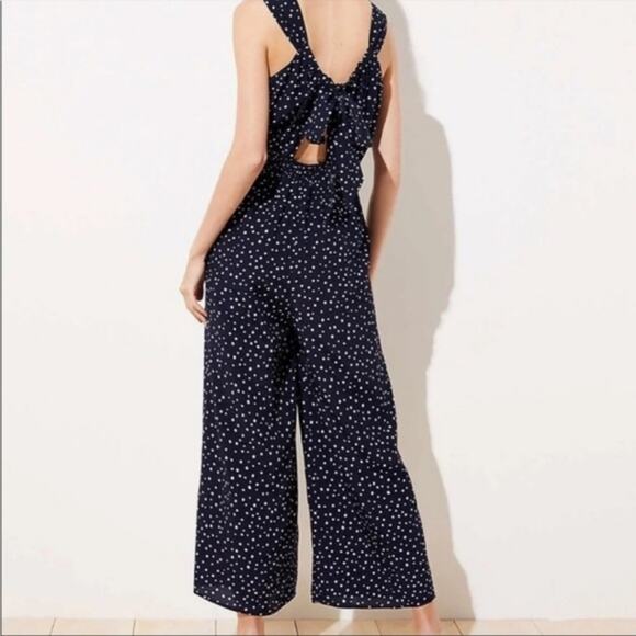 LOFT | Blue Polka-dot Ankle Crop Jumpsuit with Pockets - Picture 2 of 11
